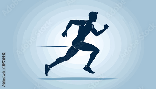 Silhouette of a muscular man running with speed lines, depicting athleticism and a healthy lifestyle