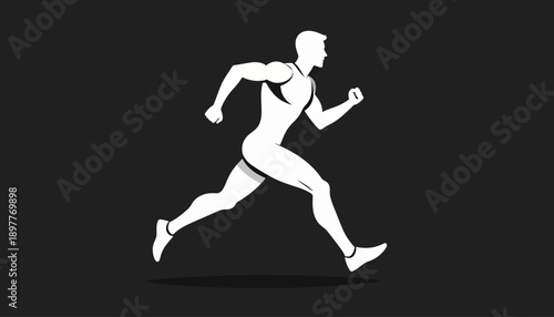 Silhouette of a male athlete in motion, showcasing speed and agility in a dynamic running pose against a dark background