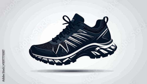 Stylish dark blue running shoe with white accents, perfect for athletic activities and casual wear, offering comfort and support