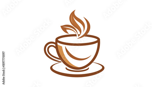 A steaming cup of coffee with a swirl of steam and a delicate leaf, representing a warm and inviting beverage experience