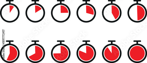 Stopwatch progress stages icon set