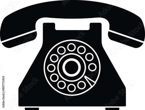 Old Rotary Telephone Icon - Vintage Black Silhouette Classic Landline Phone Vector Illustration