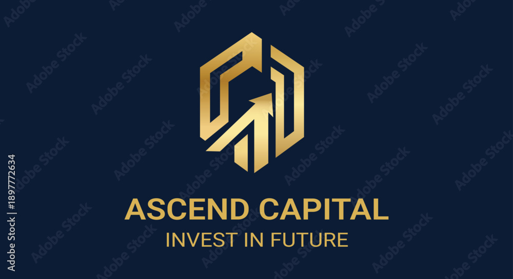 Fototapeta premium Gold logo for Ascend Capital on a dark blue background with text