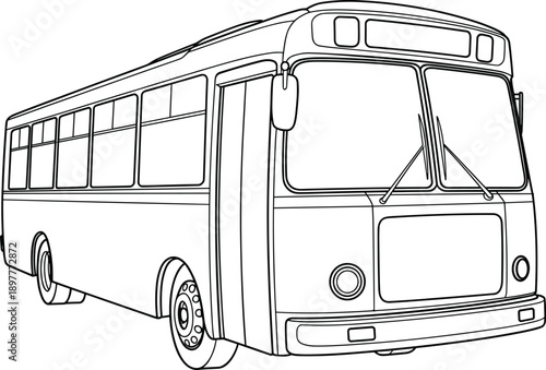 Bus vector illustration, public transport drawing, passenger vehicle design, city bus sketch, black line art, transportation icon graphic, cad drawing flat vector illustration