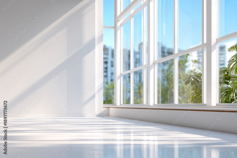 Fototapeta premium Bright Sunlight Streaming Through Large Interior Window