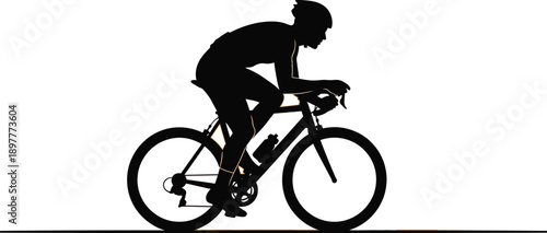 Cyclist in motion on a bike against orange background