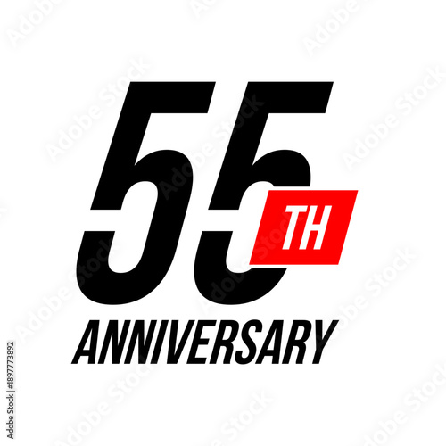 55th anniversary celebration label, fifty five years jubilee congratulation card vector template, happy birthday sign, event invitation