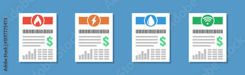 water bill flat design vector illustration, increasing cost of living concept, utility paper invoice pictogram