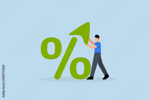 Interest rate, The FED or government put an upward arrow on the percentage symbol.