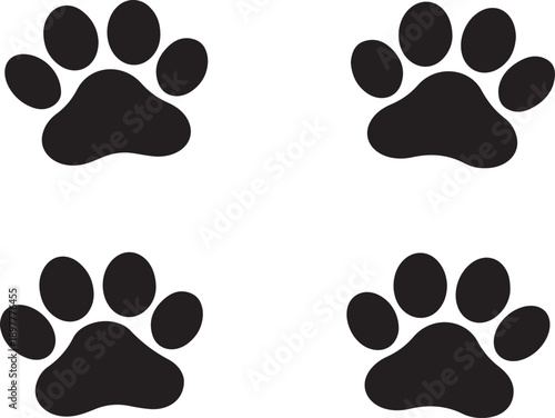 A collection of four minimalist black paw print icons arranged in a square formation on a plain background Vector