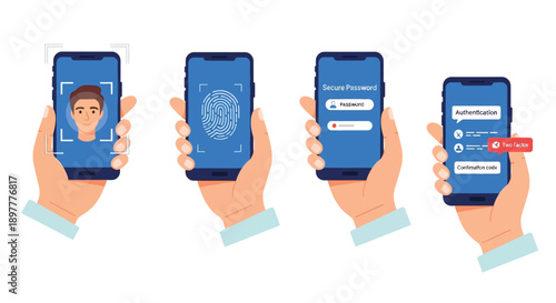 Smartphone biometric authentication process face id fingerprint password and notification