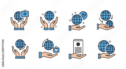Hands holding globes and a mobile phone depicting global connection