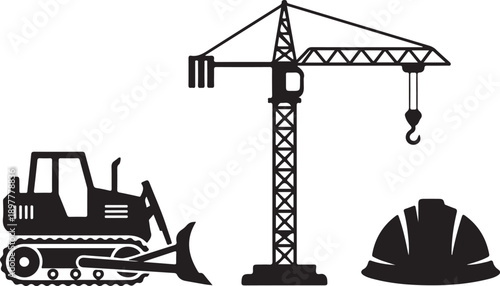 A detailed vector illustration showcasing essential construction equipment and safety gear for modern infrastructure projects Vector