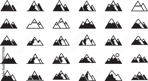 A diverse collection of minimalist mountain silhouettes in varying shapes and styles for design inspiration Vector