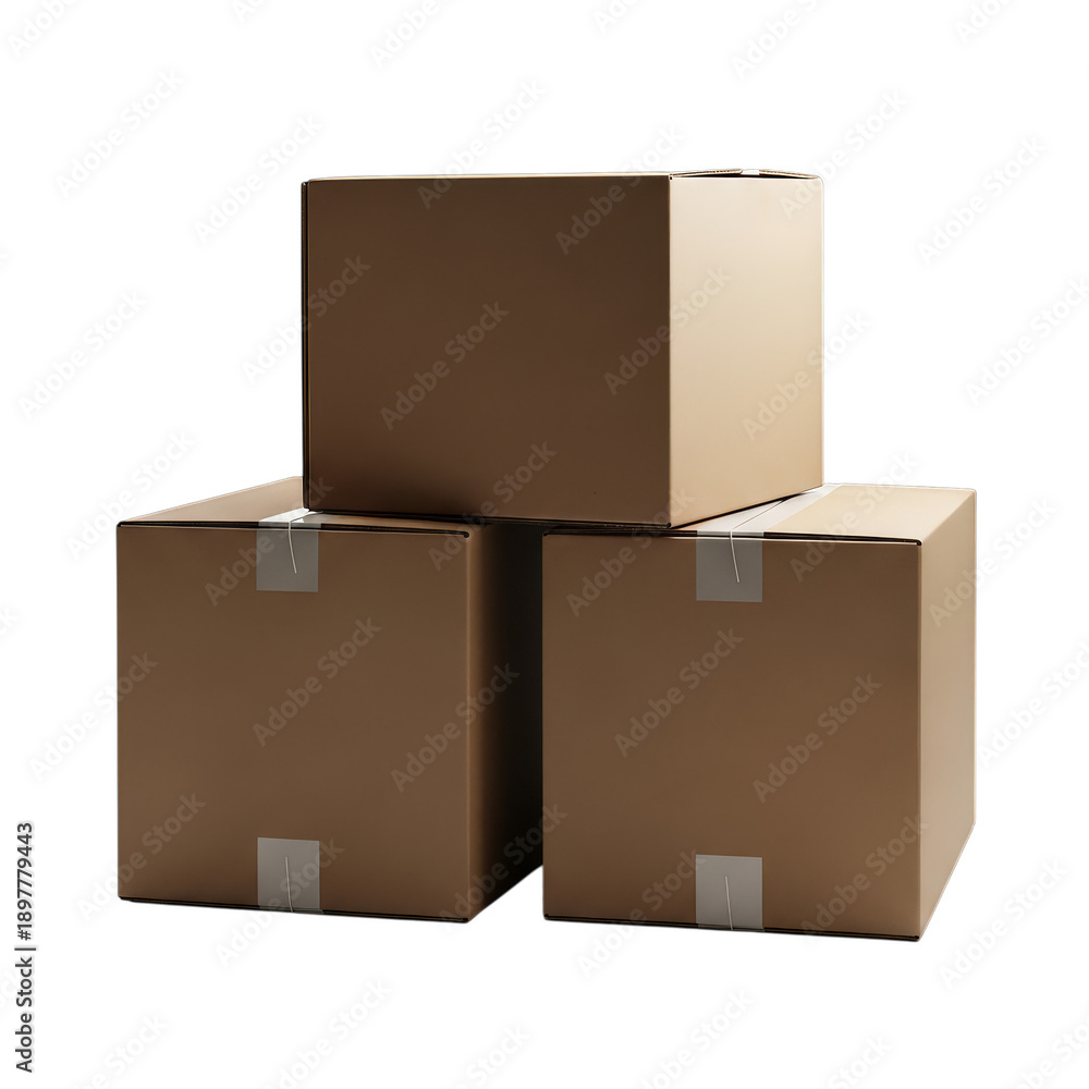 Obraz premium Three brown cardboard boxes stacked on black background