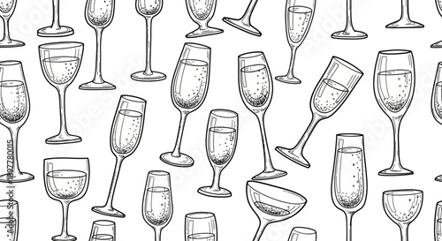 Various Glasses and Drinks, Party Atmosphere, Illustration