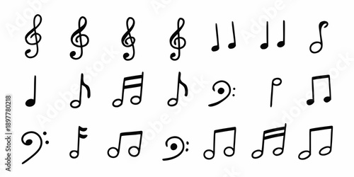 Collection of musical notes and symbols displayed in a simple black and white style