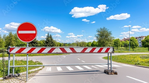 Access blocked by traffic barrier in urban area daylight photo highlights transportation concerns