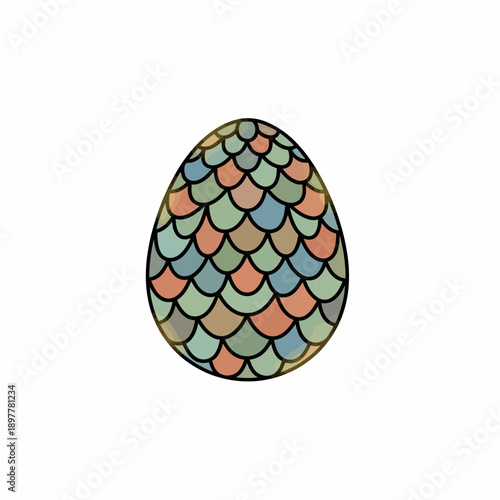 Artistic illustration of a vibrant, scaled egg featuring a beautiful mosaic pattern in a soothing palette of earthy tones, evoking a sense of wonder and enchantment