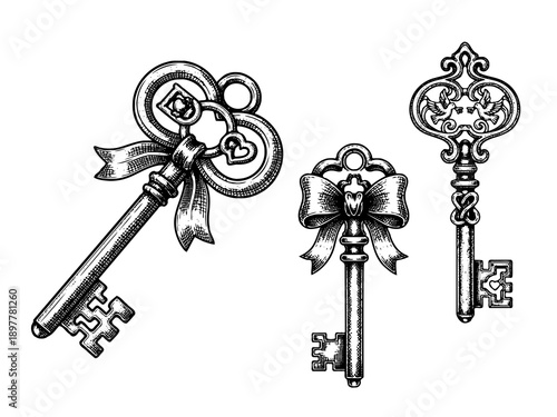 Vintage key engraving illustration for love and commitment branding