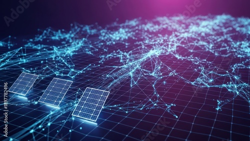 Innovative futuristic design with solar panels symbolizing renewable energy network integration