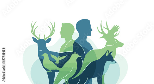 Human and Wildlife Coexistence Vector Illustration for World Wildlife Day