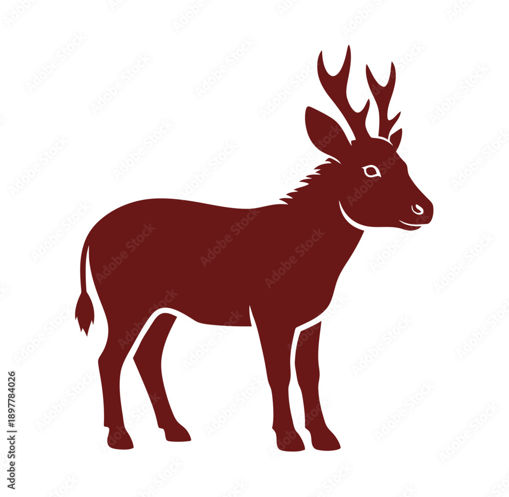 Fototapeta premium Brown deer silhouette standing profile view isolated on white background