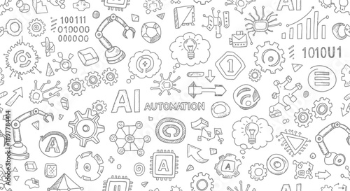 Automation Action, AI Subject, Technology Environment, Illustration Concept