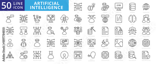 artificial technology or ai icon outline pack contains information technology, natural language, learning scenario, syntactic, linguistic, turing test, machine learning, open source, data center