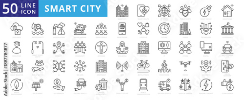 smart city icon outline pack contains internet of things, water quality, air pollution, information technology, autonomous car, quality of life, drone, vertical garden, bicycle track, pedestrians