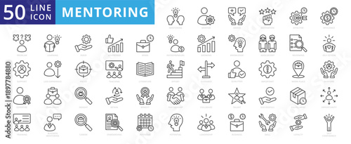 mentoring icon outline pack contains intensive, potential, collegue, qualified, less experience, successful, adolescent, workplace, guidance, literature