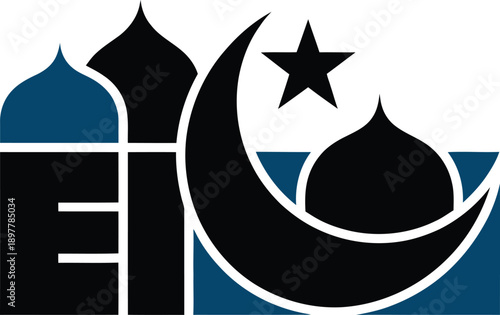 Minimalist pakistan flag and mosque symbol logo design with crescent star