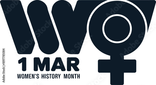 Wo women’s history month logo with female symbol and 1 march date