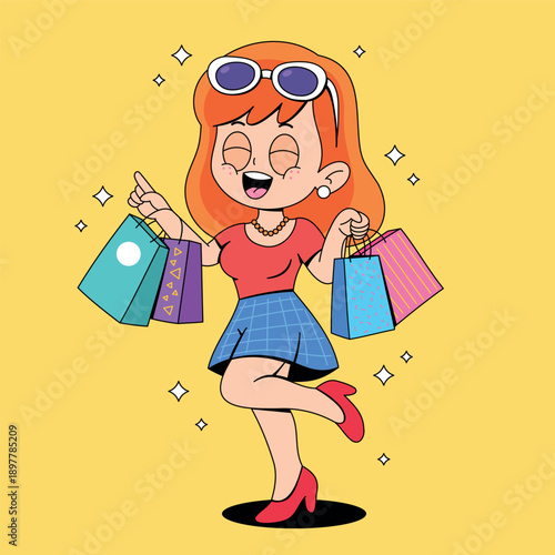 Cartoon Woman on a Shopping Spree