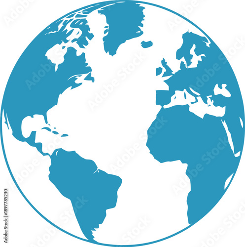 Minimalist flat design globe with clean blue and white color scheme