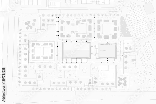 Architectural plan depicting a complex with courtyards and surrounding structures