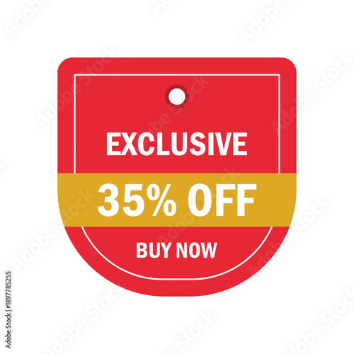 Modern red exclusive sale tag with 35% discount buy now label