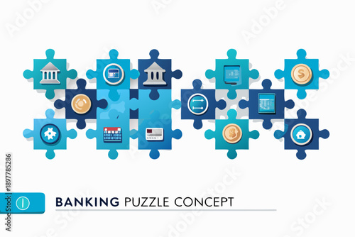 Banking and financial services illustrated with interconnected puzzle pieces