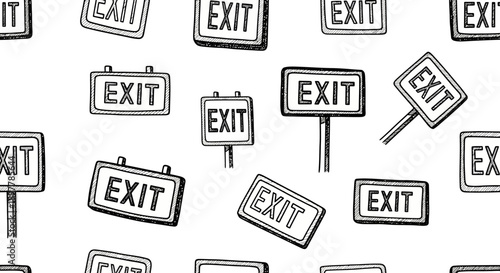 Graphic Design, Exit Signs, White Background, Illustration, Minimalism, Concept