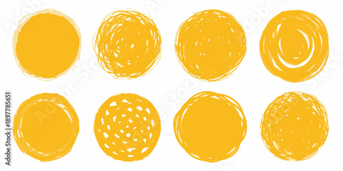 Abstract yellow shapes a collection of roughly circular textured forms