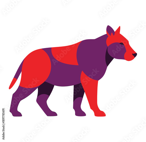 Colorful illustration of a standing bear with purple and red patches
