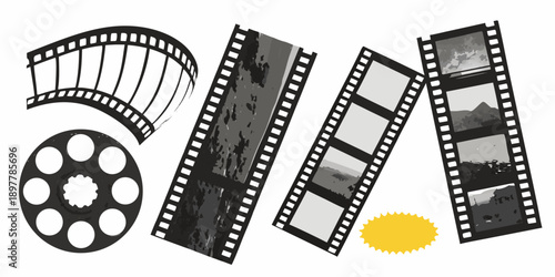 Film strips and a reel vintage photography and cinematic elements