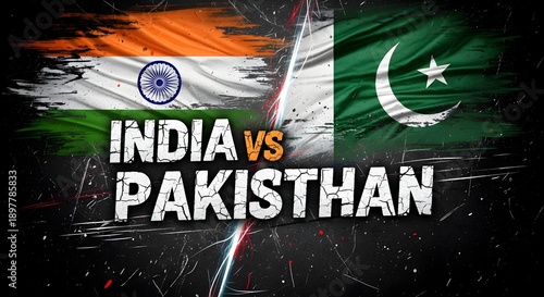 India  vs Pakistan Cricket Match Grunge Poster Illustration with National Flags