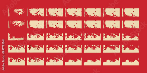 Abstract grid of reddish brown shapes against a bright red background