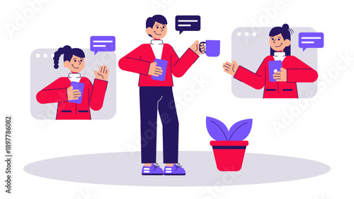 People communicating via video call for an online business conference