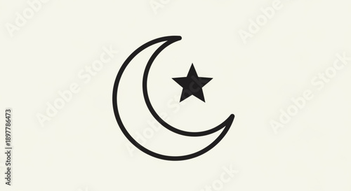 Islamic crescent moon and star symbol on beige background representing ramadan or muslim faith