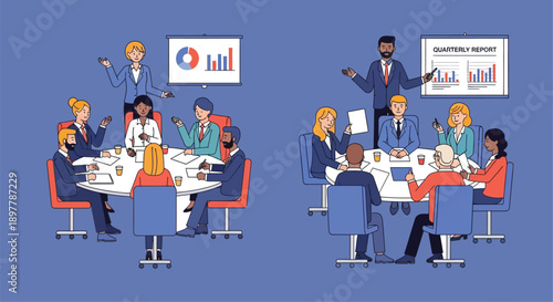 Business professionals collaborating in a modern office meeting environment