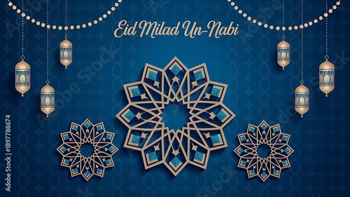 Islamic geometric patterns and lanterns for Eid Milad Un Nabi celebration
