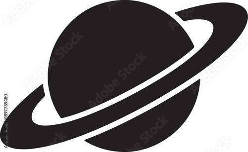 Ringed Planet Silhouette Icon,Space Planet Symbol