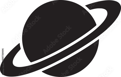 Ringed Planet Silhouette Icon,Space Planet Symbol